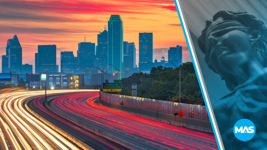 Traffic on I-30 in Dallas, Texas.