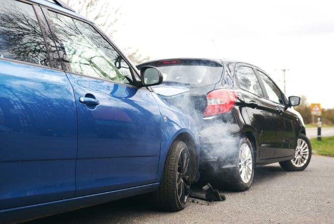 Rear-end car accident.