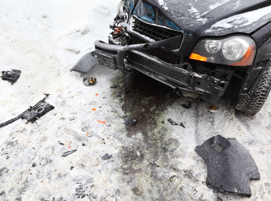 Vehicle accident during a winter storm.